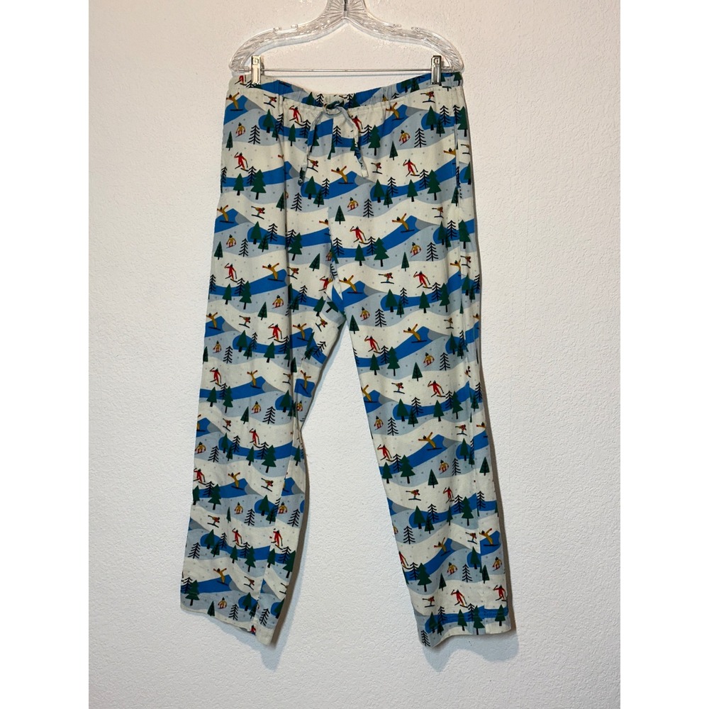 Hanna Andersson Mens Large Ski Scene Pajama Pants Blue White Cotton 80039 FWH24